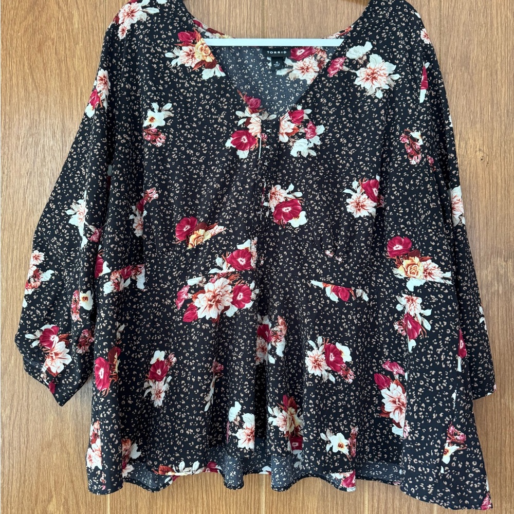 Torrid Black and Red Floral Blouse